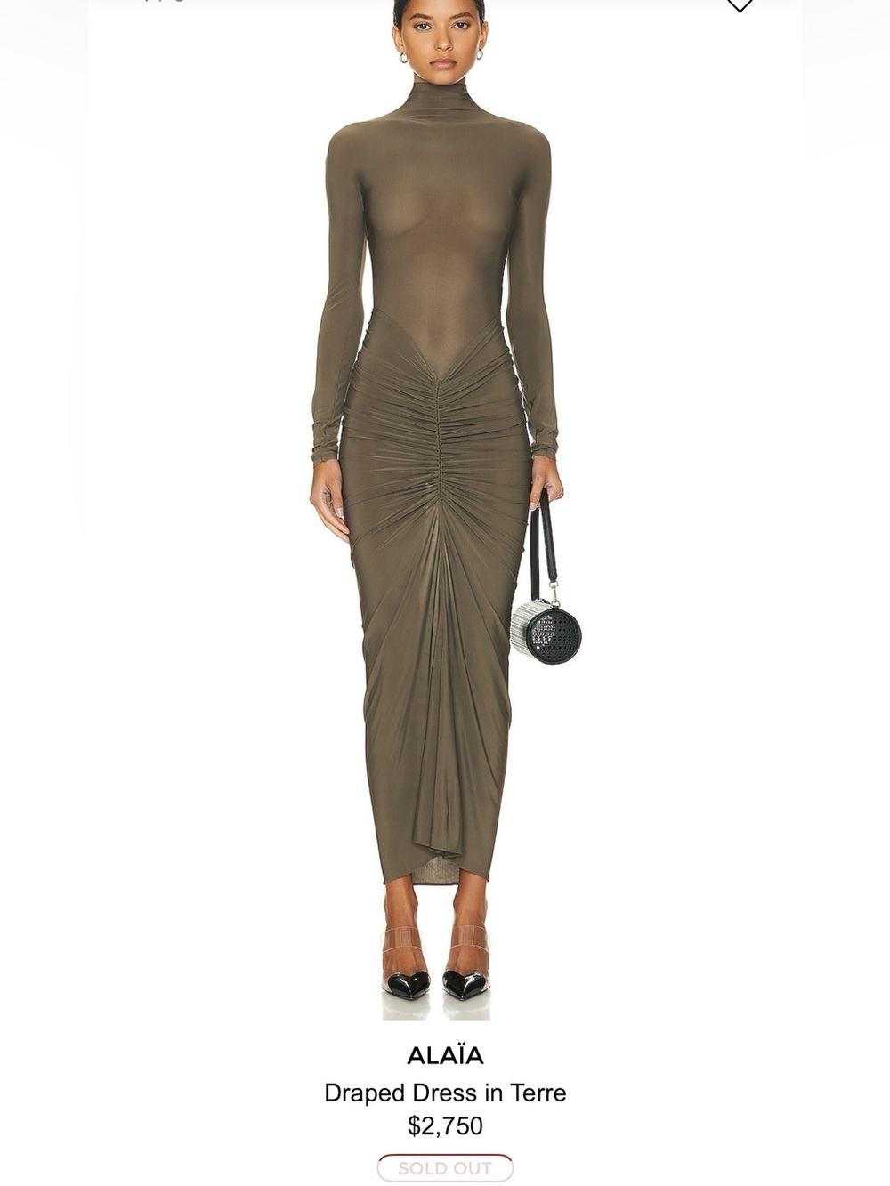 NWOT Alaïa Olive Long Sleeve Ruched Maxi Dress